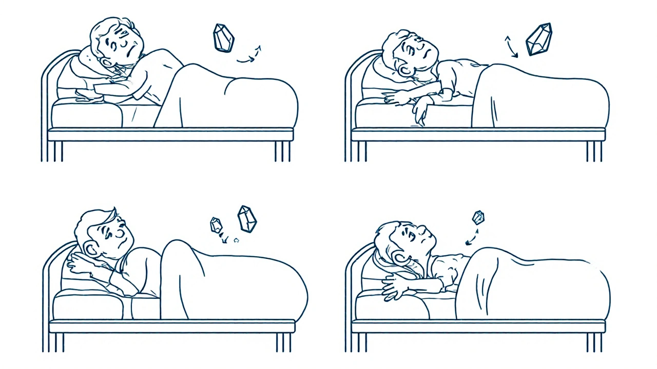 Elderly person performing the Epley maneuver in four steps to reposition inner ear crystals.