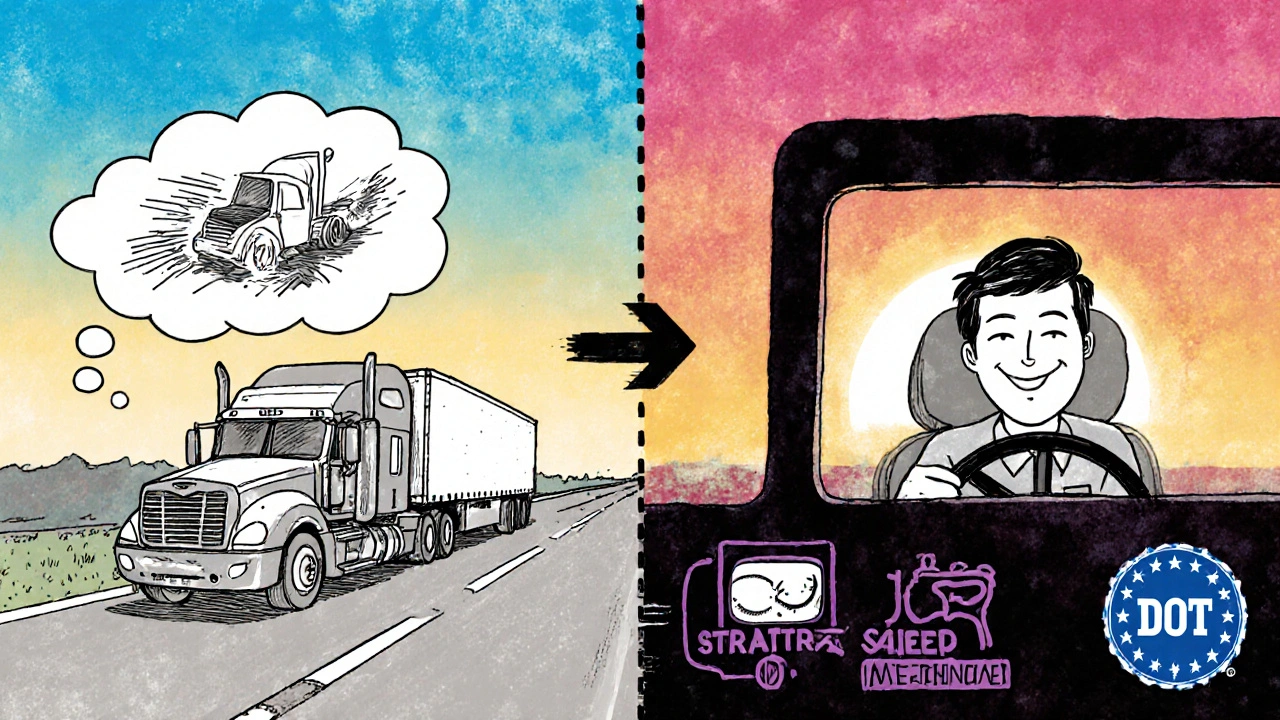 Side-by-side comparison of a driver using banned stimulant vs. safe alternative medication