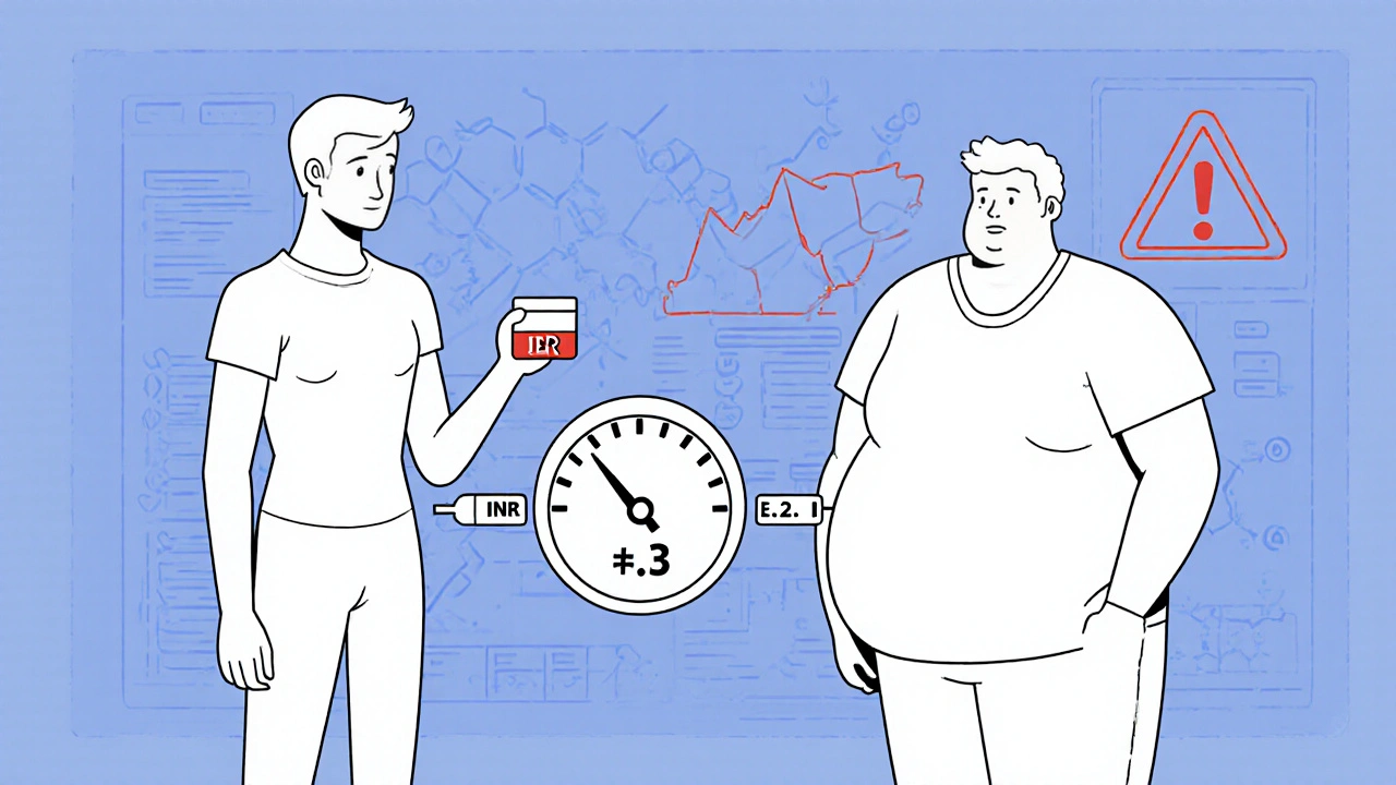 Two patients with different warfarin doses and INR levels connected by genetic markers.