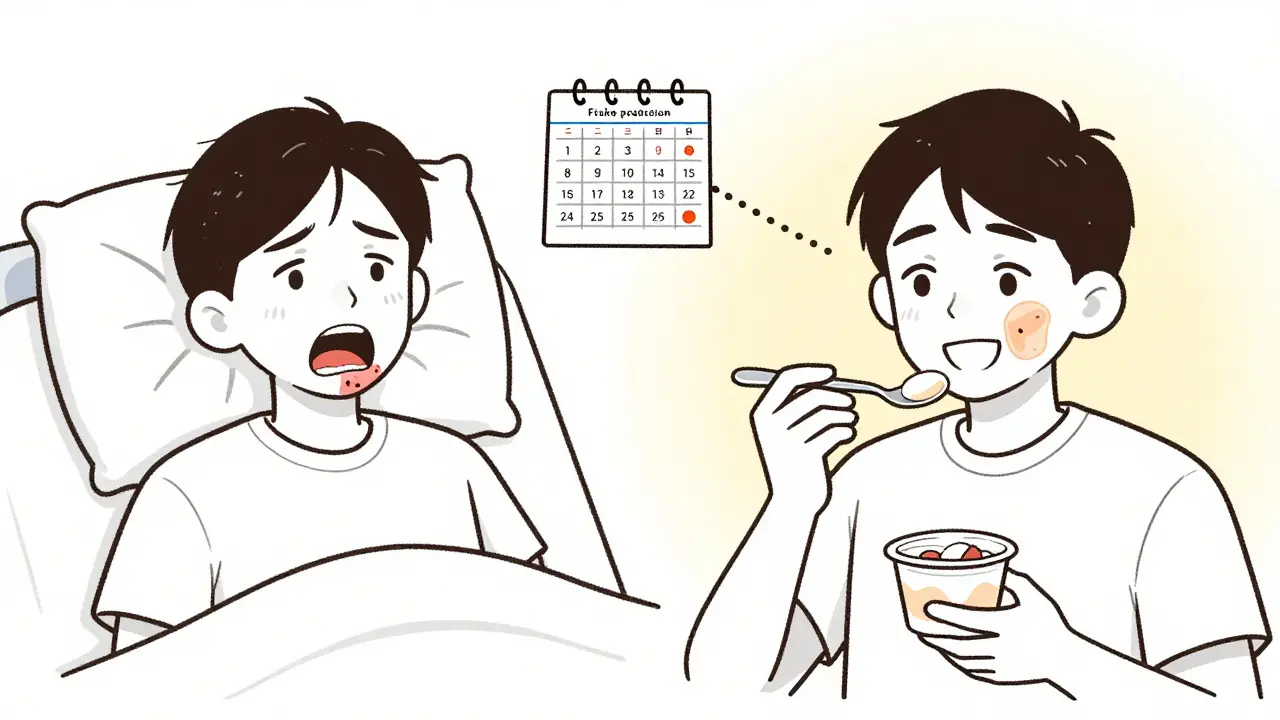 Before and after of mouth sores with Gelclair gel and dental care