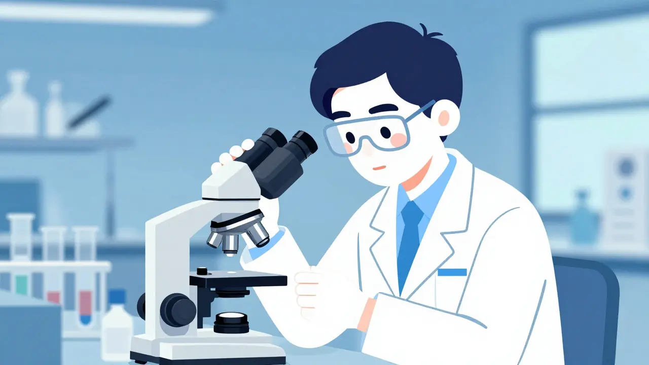 Scientist studying heart cell for pregnancy statin safety research.