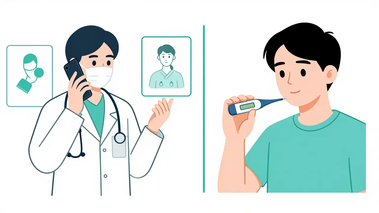 Comparison between a doctor's active check-in and a person's self-monitoring.