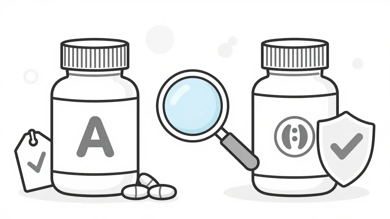 Illustration comparing generic and brand medication costs safely