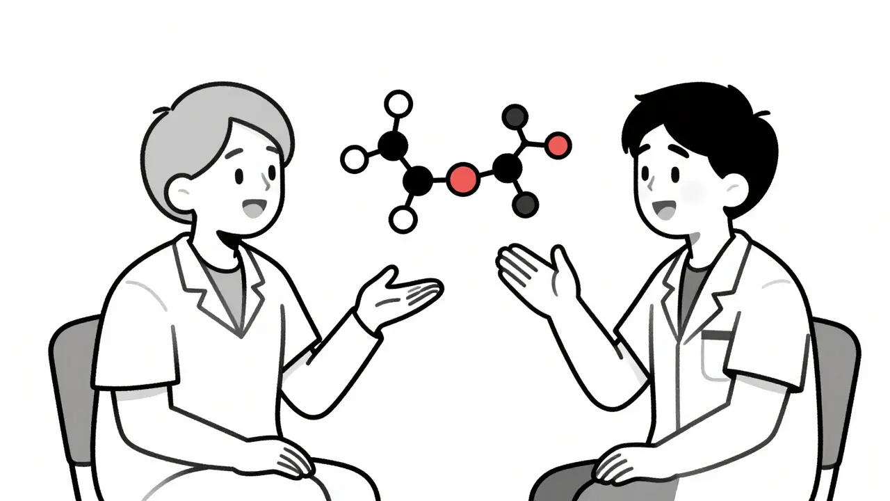 Illustration of doctor explaining bioequivalence to patient