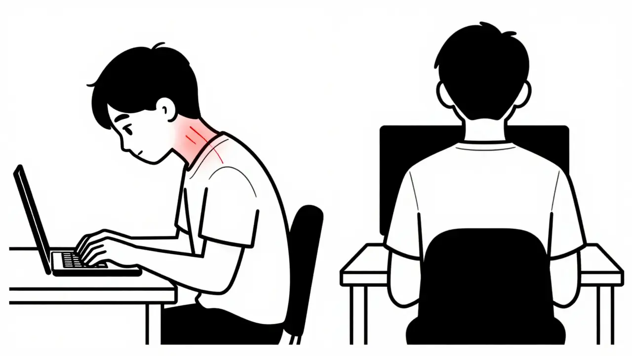 Comparison of bad vs good desk posture for neck health