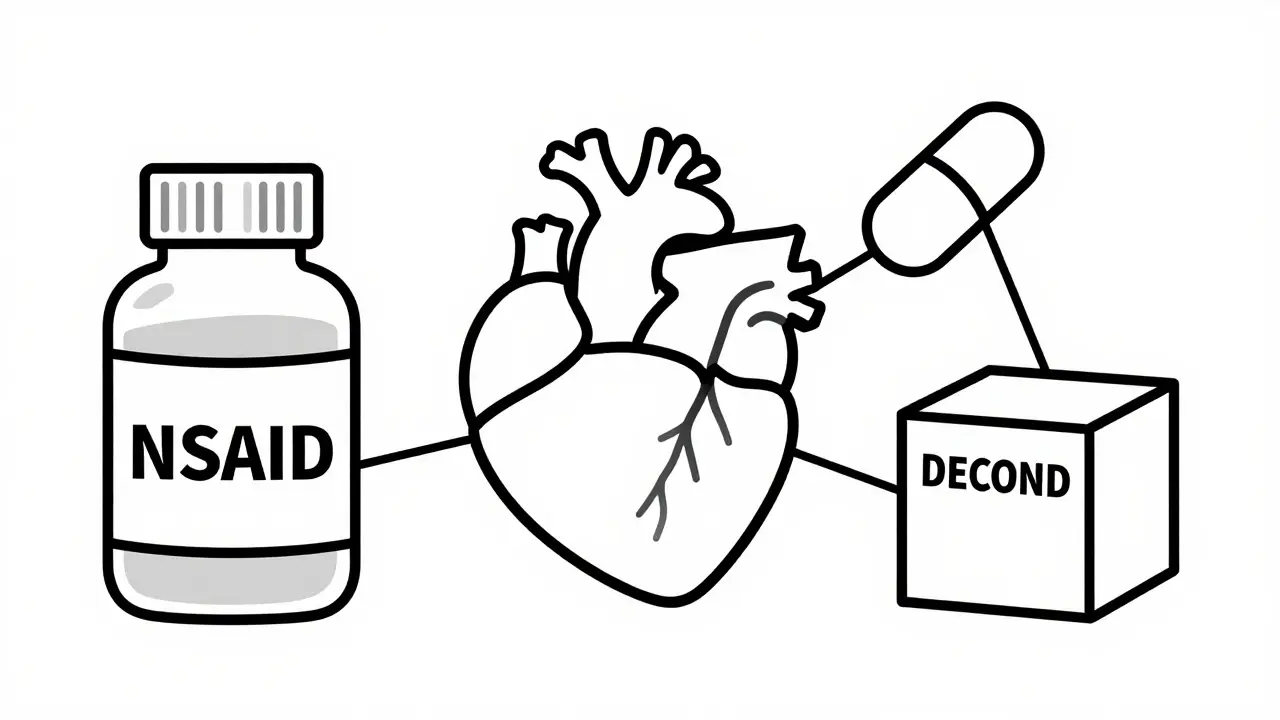 Line art of NSAIDs and steroids squeezing a heart