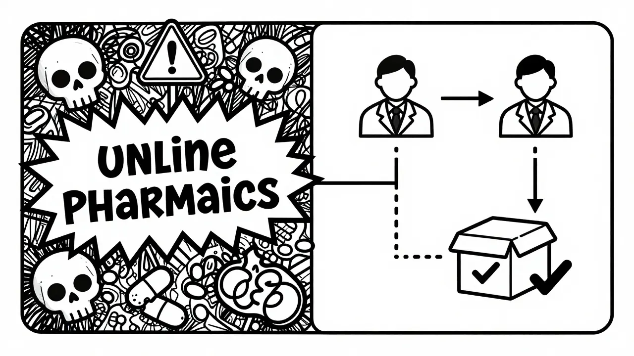 Comparison of unsafe vs safe online pharmacy paths