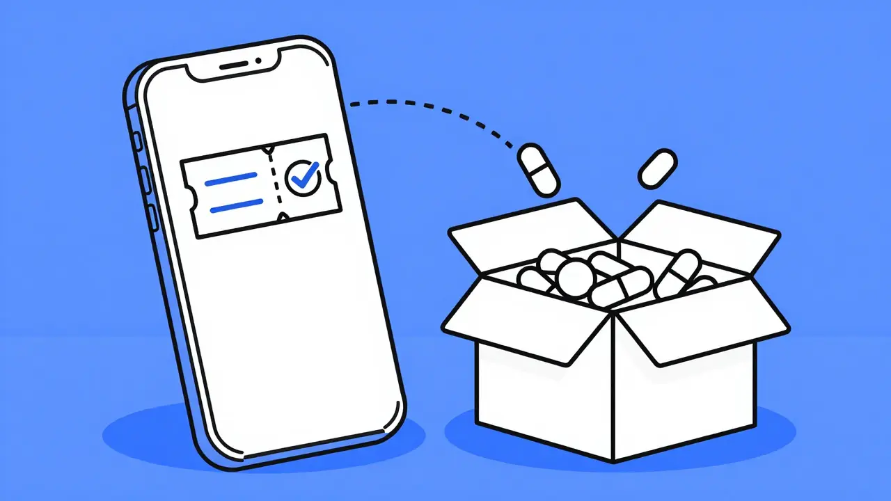 Illustration of ordering cheap meds via phone app coupon