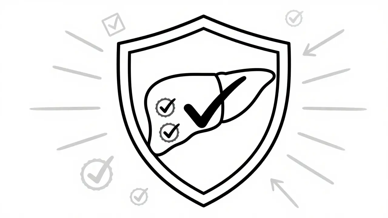Line art of shield protecting liver from scam red flags