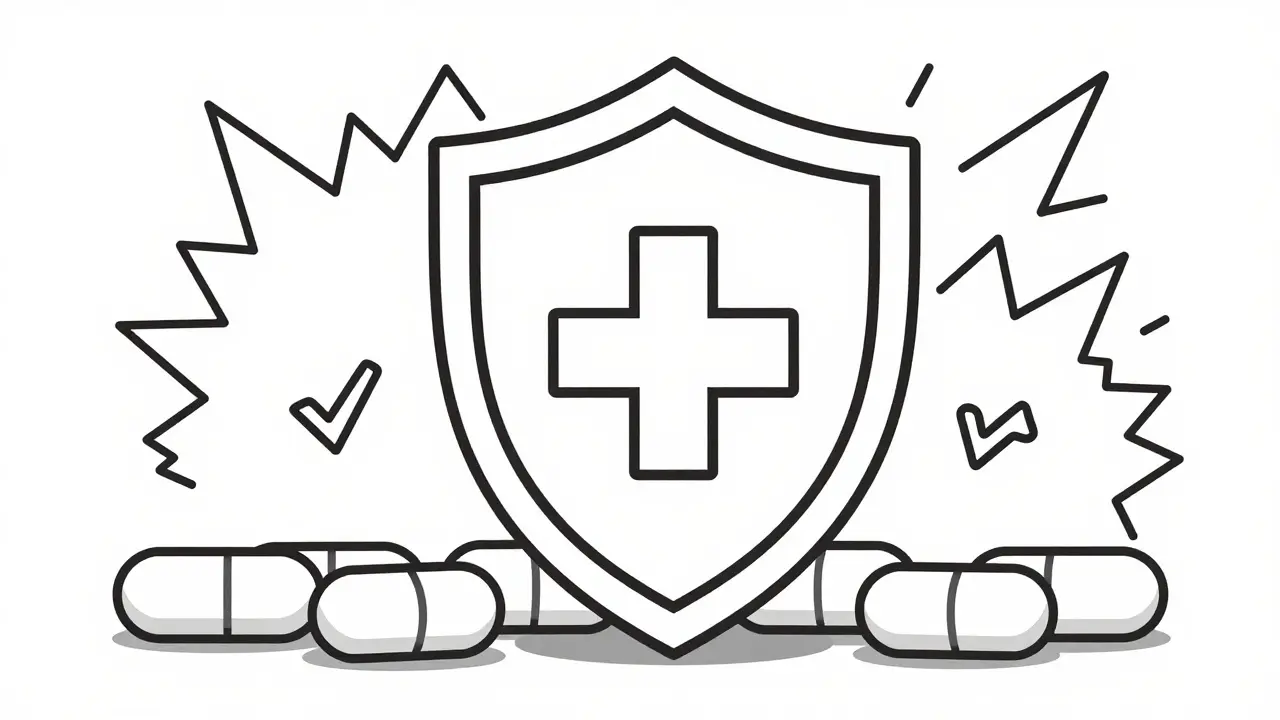 Shield protecting pills from fake online pharmacy risks