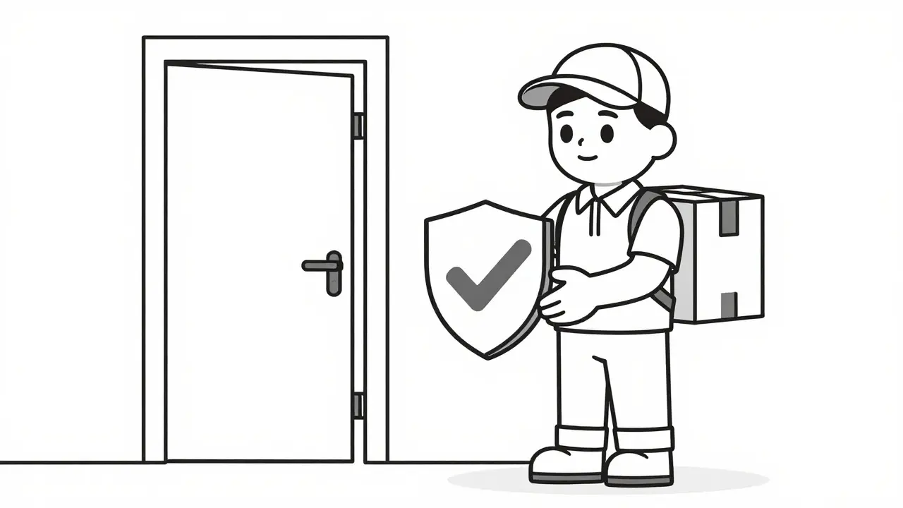 Courier delivering a safe medication package to a home