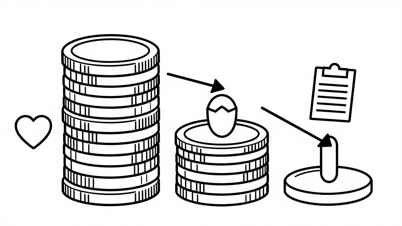 Illustration of coin stacks showing price differences between drug categories