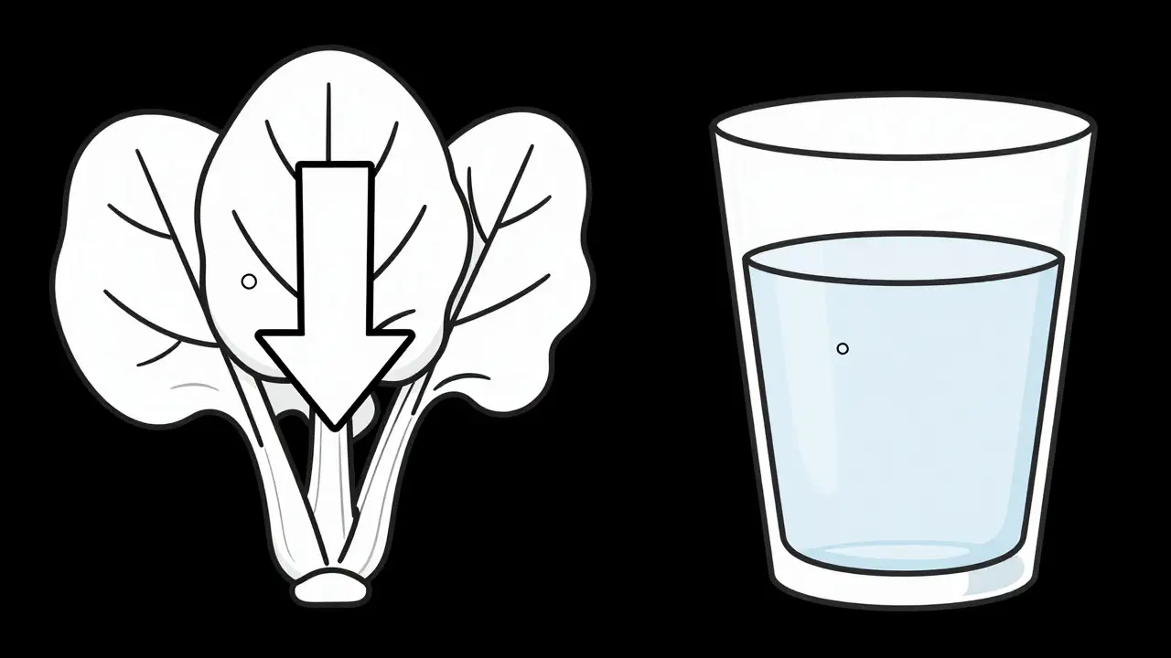 Line art comparing leafy greens and water impact on health metrics