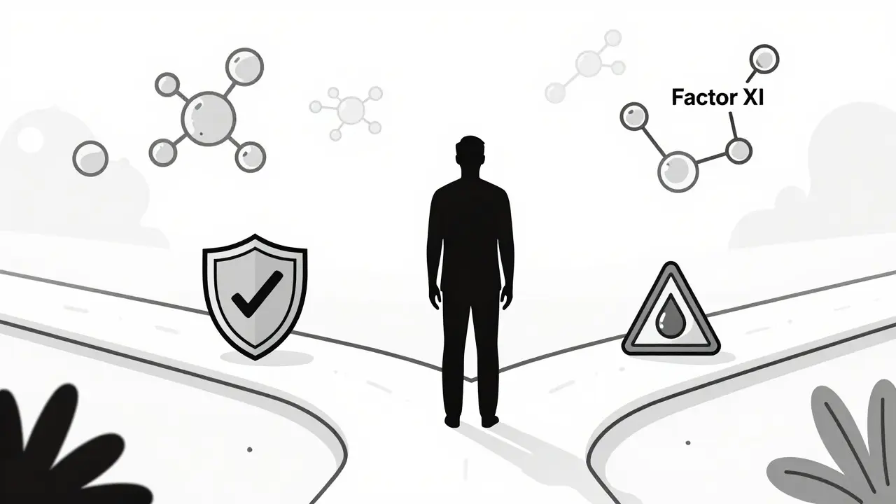 Minimalist line art of future anticoagulant drug development